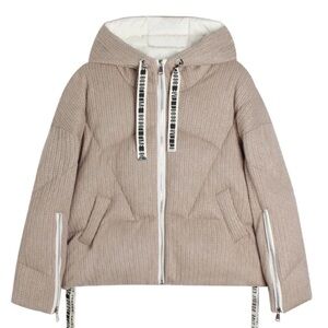 Tan Hooded Puffer Jacket with Drawstrings